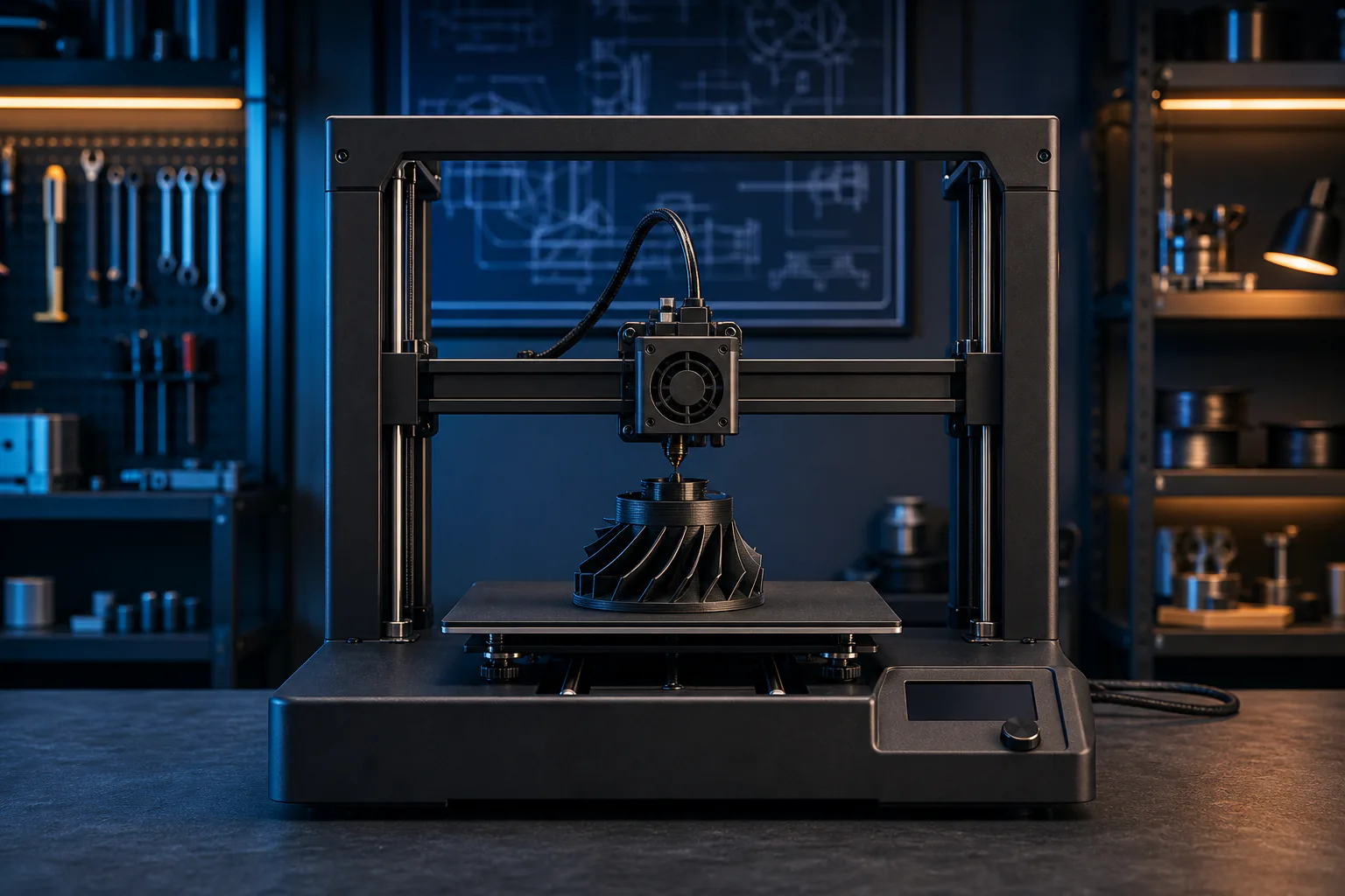 Sample desktop 3D printer producing a turbine component